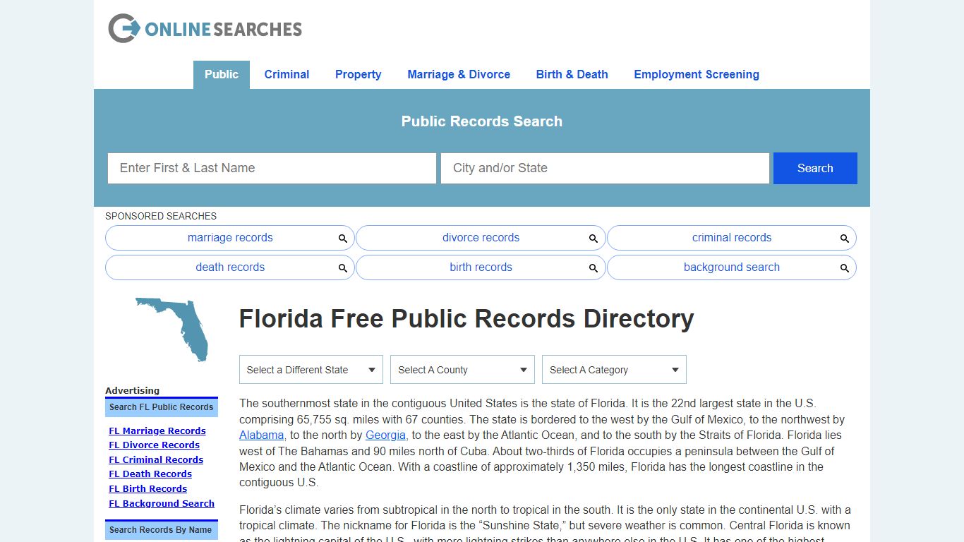 Florida Free Public Records Directory - OnlineSearches.com